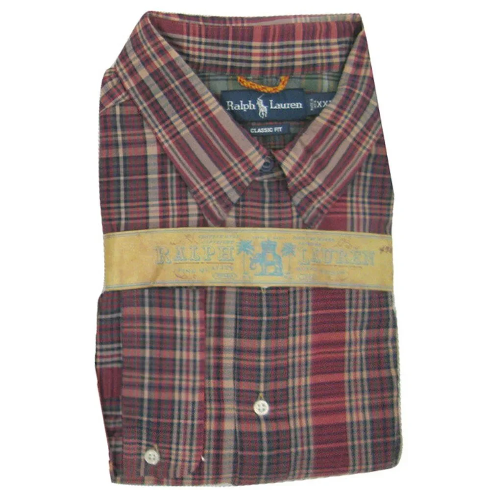 NEW Vintage Polo Ralph Lauren Madras Shirt! XXL Red Plaid Classic Fit